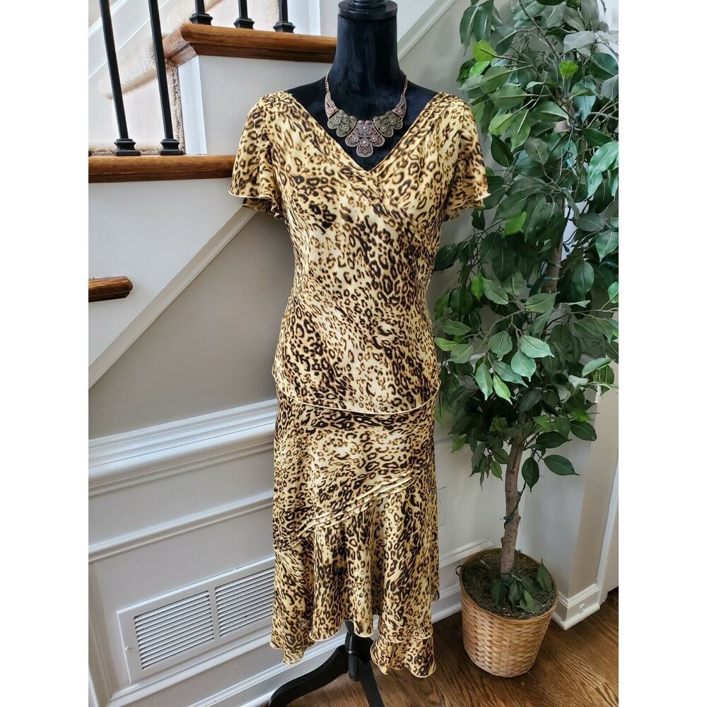 Studio 1 Women's Lepord Print Polyester Short Sleeve Top & Skirt 2 Piece Suit 8